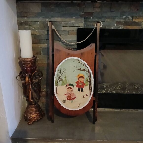 Vintage 24" Wooden Sleigh Sled Wall Hanging Holiday Christmas Decor Hand Painted - Picture 2 of 14